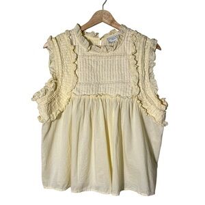 Calypso St. Barth Pale Yellow Ruffle Smocked Sleeveless Top